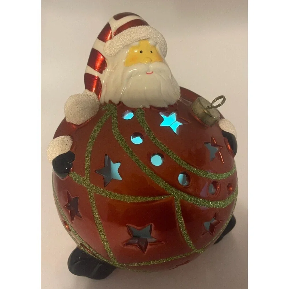 Santa Red Big Belly LED Light Up Ball Ornament Large 4.5